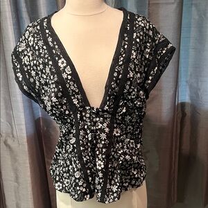 Free People Landy Top black and White Floral Blouse